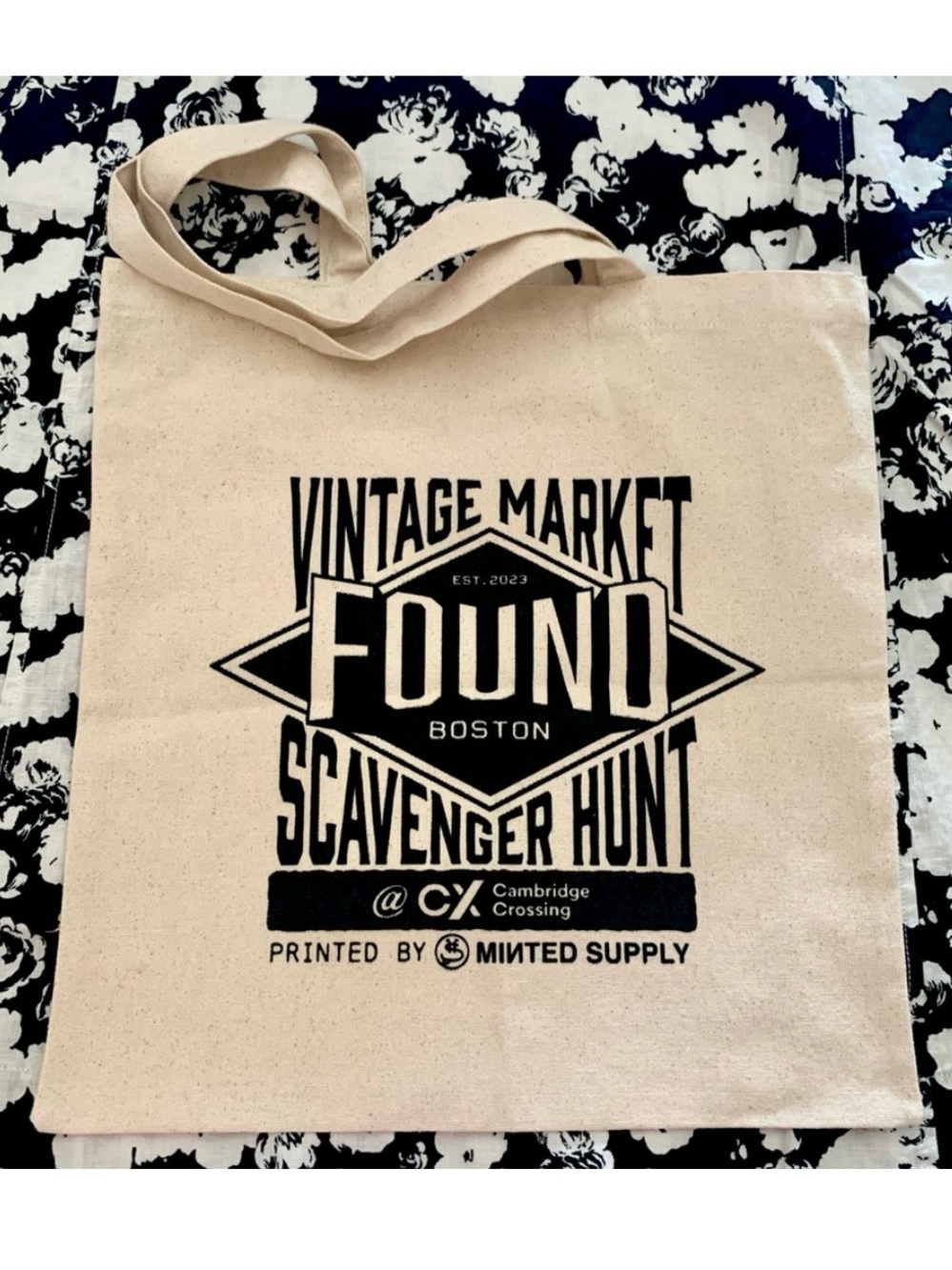 Boston Vintage Market Canvas Tote Bag Cream and Black